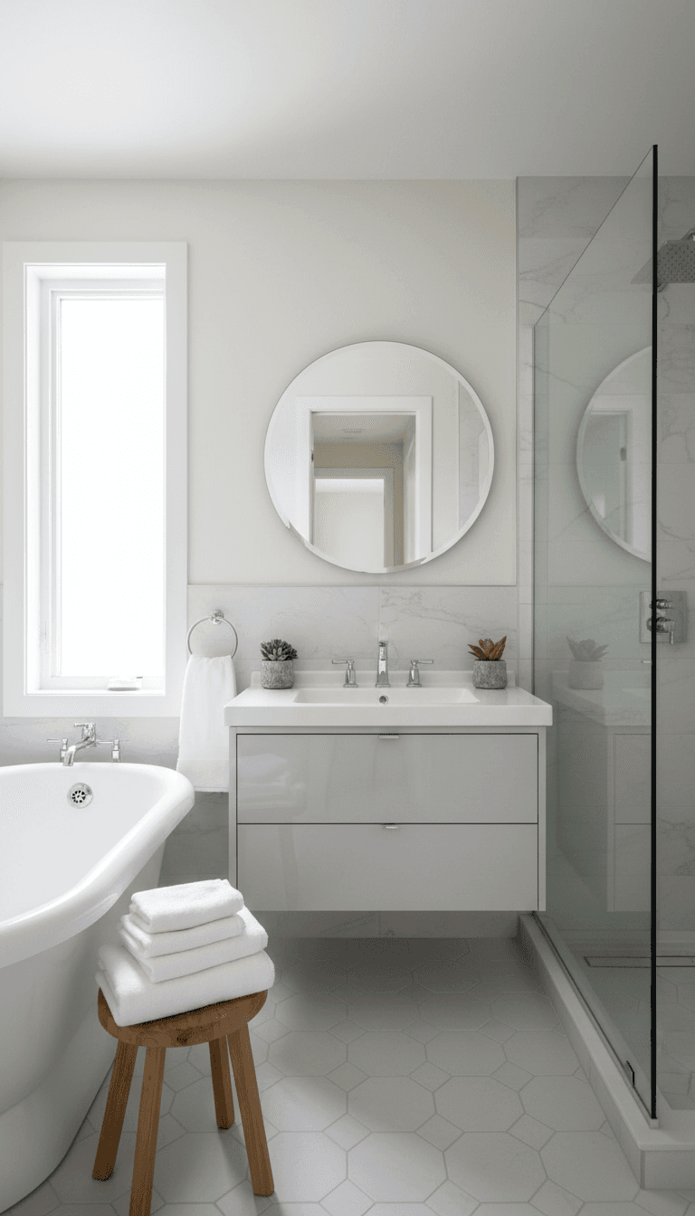 Sparkling bathroom with neatly folded towels