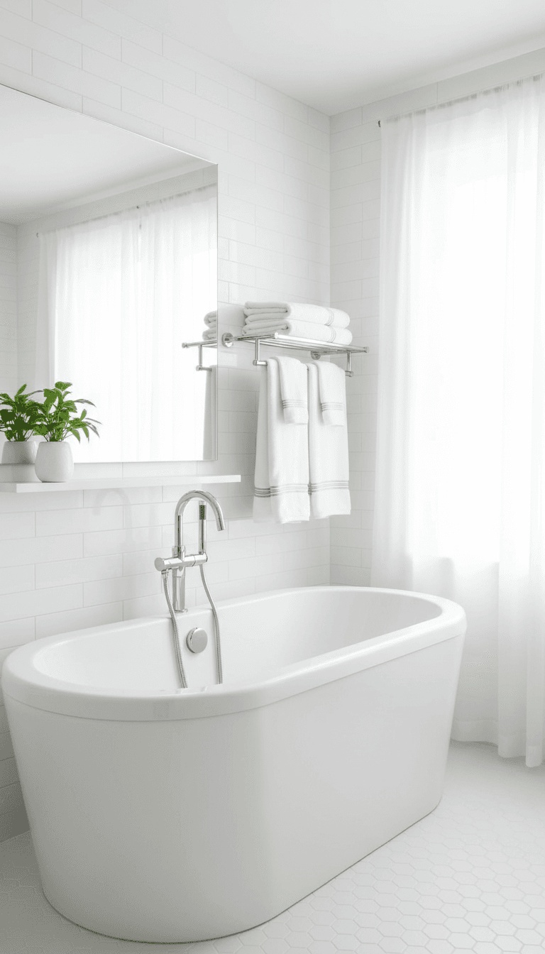 Sparkling bathroom with shiny fixtures and fluffy towels