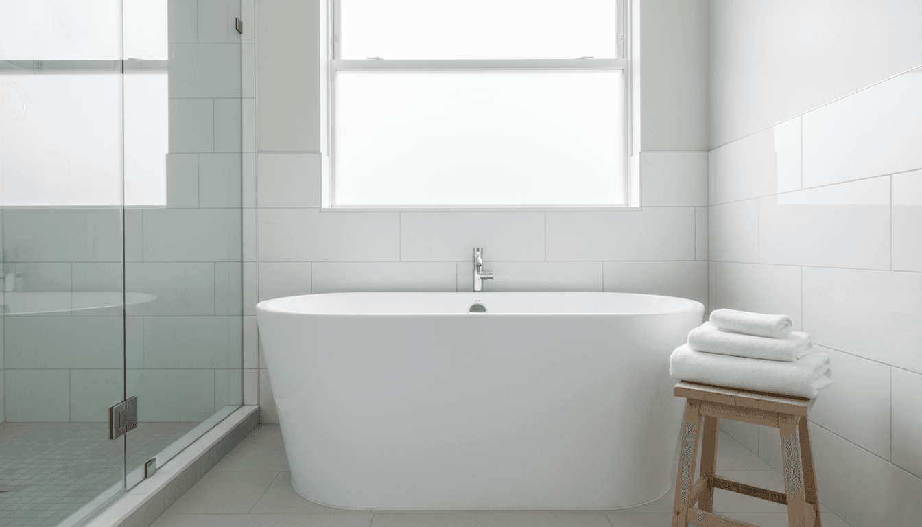 Spotless bathtub and tiled shower wall