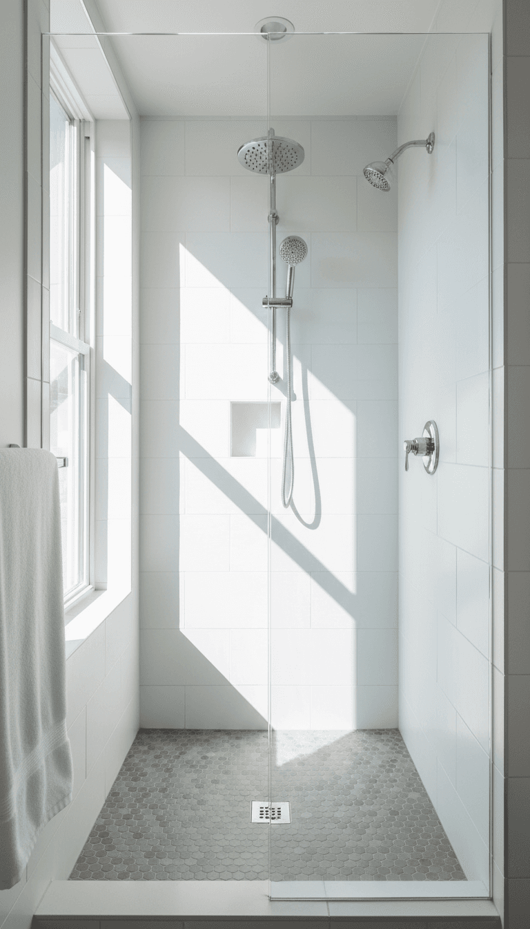 Shower stall with streak-free glass