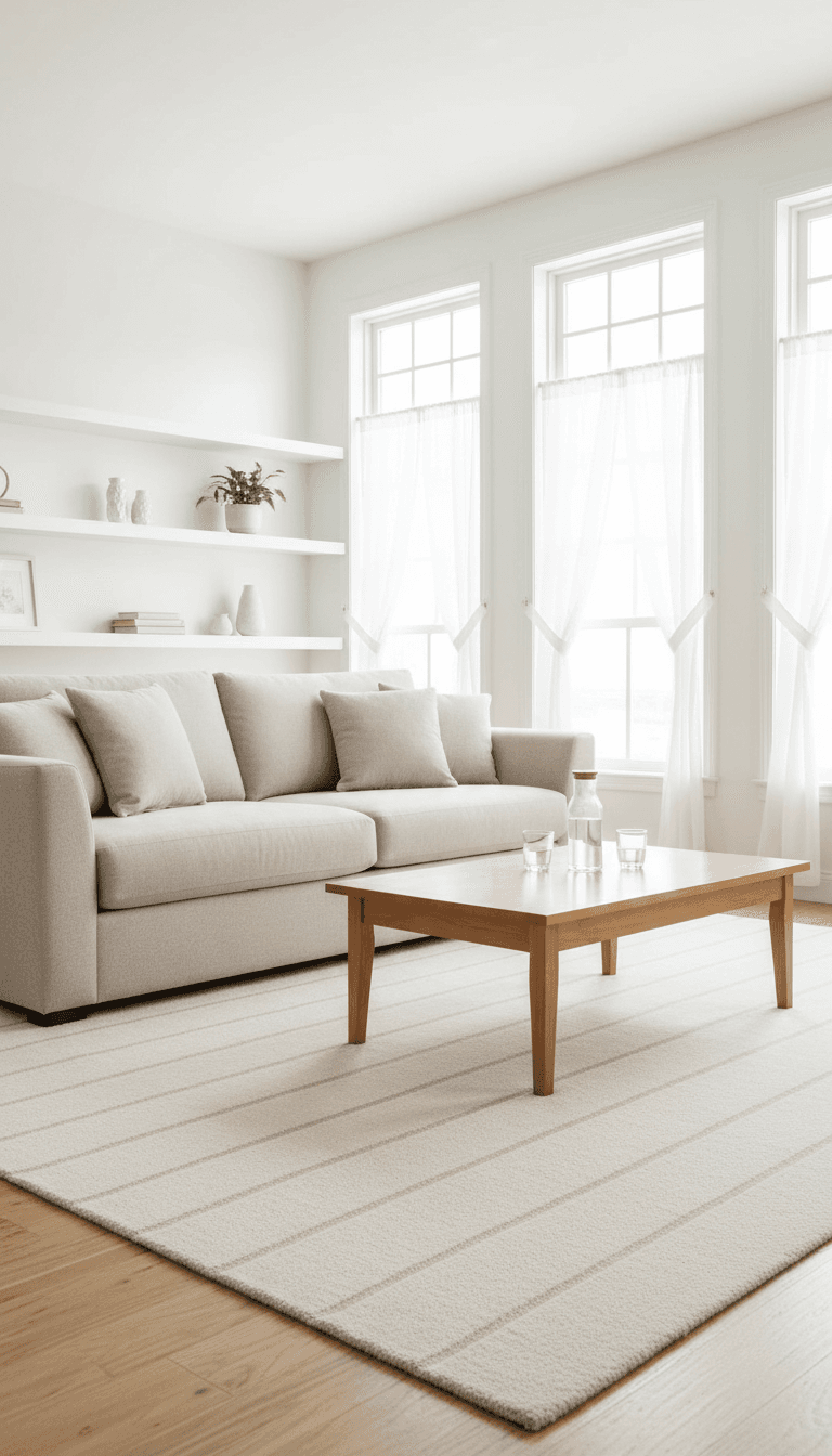 Freshly cleaned living room with vacuumed carpet and neat cushions