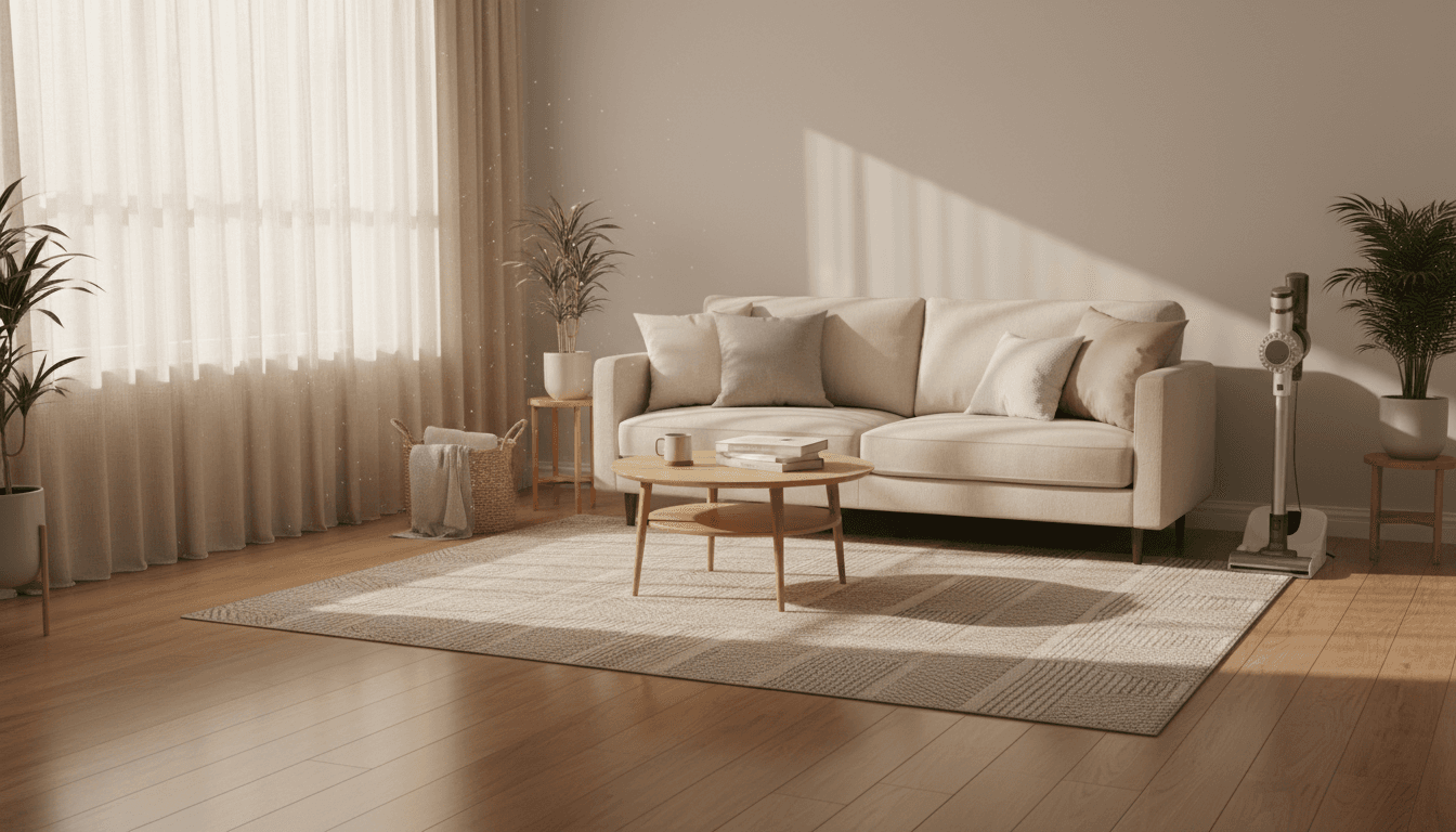 Freshly vacuumed living room with tidy cushions
