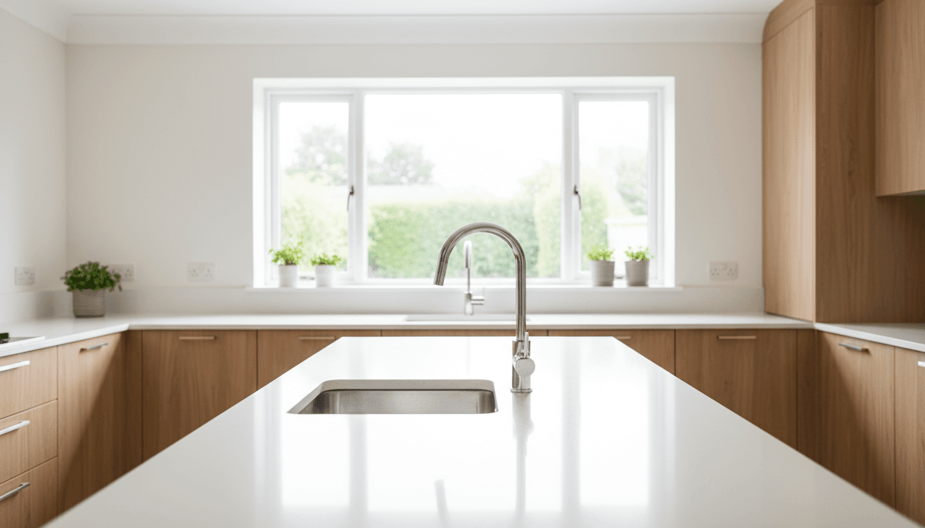 Sparkling clean kitchen countertops and sink